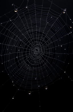 A highly detailed and realistic spider web stretched across a black background