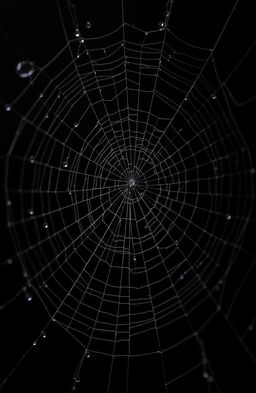 A highly detailed and realistic spider web stretched across a black background