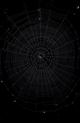 A highly detailed and realistic spider web stretched across a black background