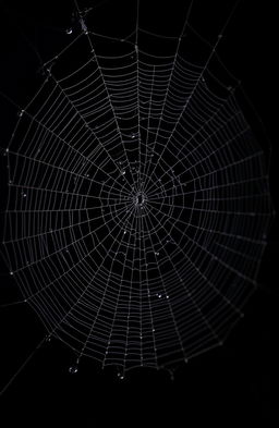 A highly detailed and realistic spider web stretched across a black background