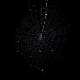 A highly detailed and realistic spider web hanging down from the top of a black background