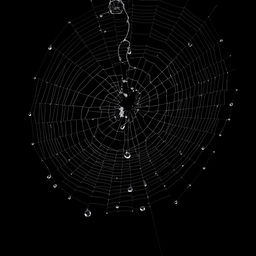 A highly detailed and realistic spider web hanging down from the top of a black background