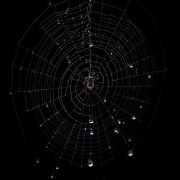 A highly detailed and realistic spider web hanging down from the top of a black background
