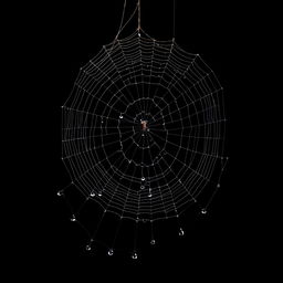 A highly detailed and realistic quarter spider web hanging down from the top of a black background