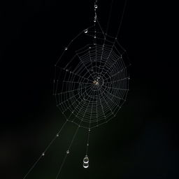 A highly detailed and realistic quarter spider web hanging down from the top of a black background