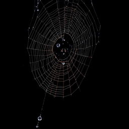 A highly detailed and realistic quarter spider web hanging down from the top of a black background