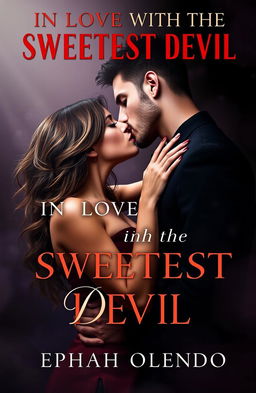 An erotic book cover for 'IN LOVE WITH THE SWEETEST DEVIL' by Ephah Olendo, featuring a passionate kiss between a handsome, devilishly charming man and a beautiful woman