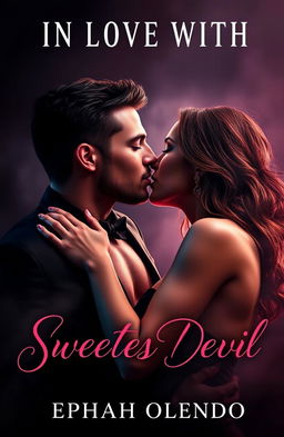 An erotic book cover for 'IN LOVE WITH THE SWEETEST DEVIL' by Ephah Olendo, featuring a passionate kiss between a handsome, devilishly charming man and a beautiful woman