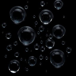 An elegant composition featuring crystal-clear water droplets resting on a pitch black background