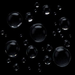 An elegant composition featuring crystal-clear water droplets resting on a pitch black background