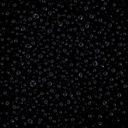 A captivating scene featuring numerous small water droplets scattered across a pitch black background