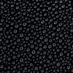 A mesmerizing arrangement of numerous small water droplets delicately placed against a pitch black background