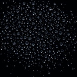 A mesmerizing arrangement of numerous small water droplets delicately placed against a pitch black background