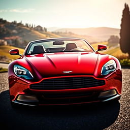 A stunning Aston Martin sports car beautifully blended with sleek Italian design elements, featuring a graceful silhouette, aerodynamic curves, and a luxurious interior
