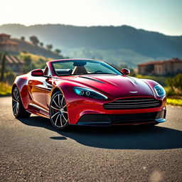 A stunning Aston Martin sports car beautifully blended with sleek Italian design elements, featuring a graceful silhouette, aerodynamic curves, and a luxurious interior