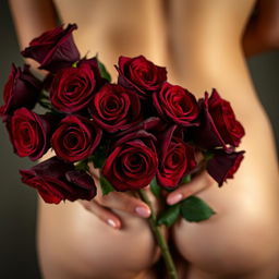 A close-up of dark red roses, lush and vibrant, creating a romantic and passionate atmosphere
