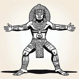 A complete drawing of a kneeling Aztec man raising his arms upwards, isolated with nothing around him.