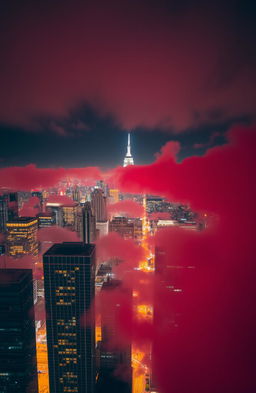 A breathtaking scene of a city skyline at night, viewed from a high-rise building