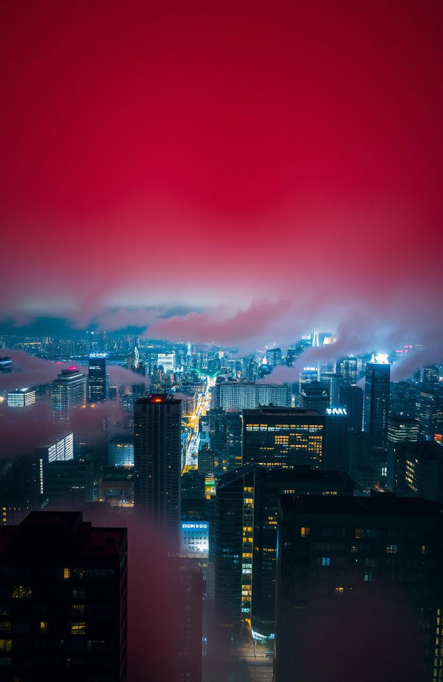 A breathtaking scene of a city skyline at night, viewed from a high-rise building