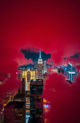 A breathtaking scene of a city skyline at night, viewed from a high-rise building