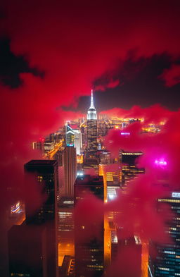 A breathtaking scene of a city skyline at night, viewed from a high-rise building