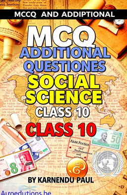 A vibrant A4 book cover featuring the highlighted text "MCQ AND ADDITIONAL QUESTIONS, SOCIAL SCIENCE, CLASS 10, ASSAM" in bold and prominent fonts