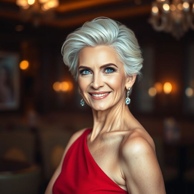 A portrait of a confident and alluring older woman, radiating beauty and charm