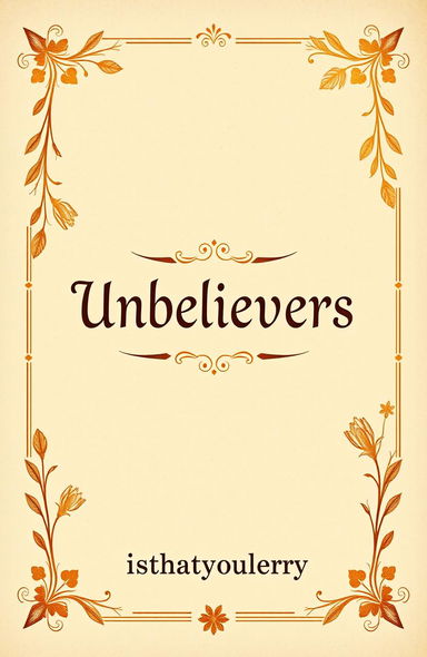 A vintage book cover for a fanfiction story titled 'Unbelievers' by the author 'isthatyoularry'