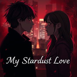 A dark romance scene depicting two teenage characters who embody both hatred and passion in their expressions as they gaze at each other intensely