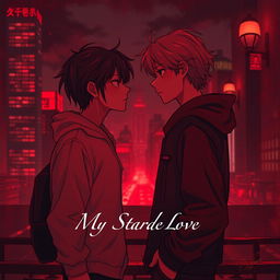 A dark romance scene depicting two teenage characters who embody the classic enemies-to-lovers trope