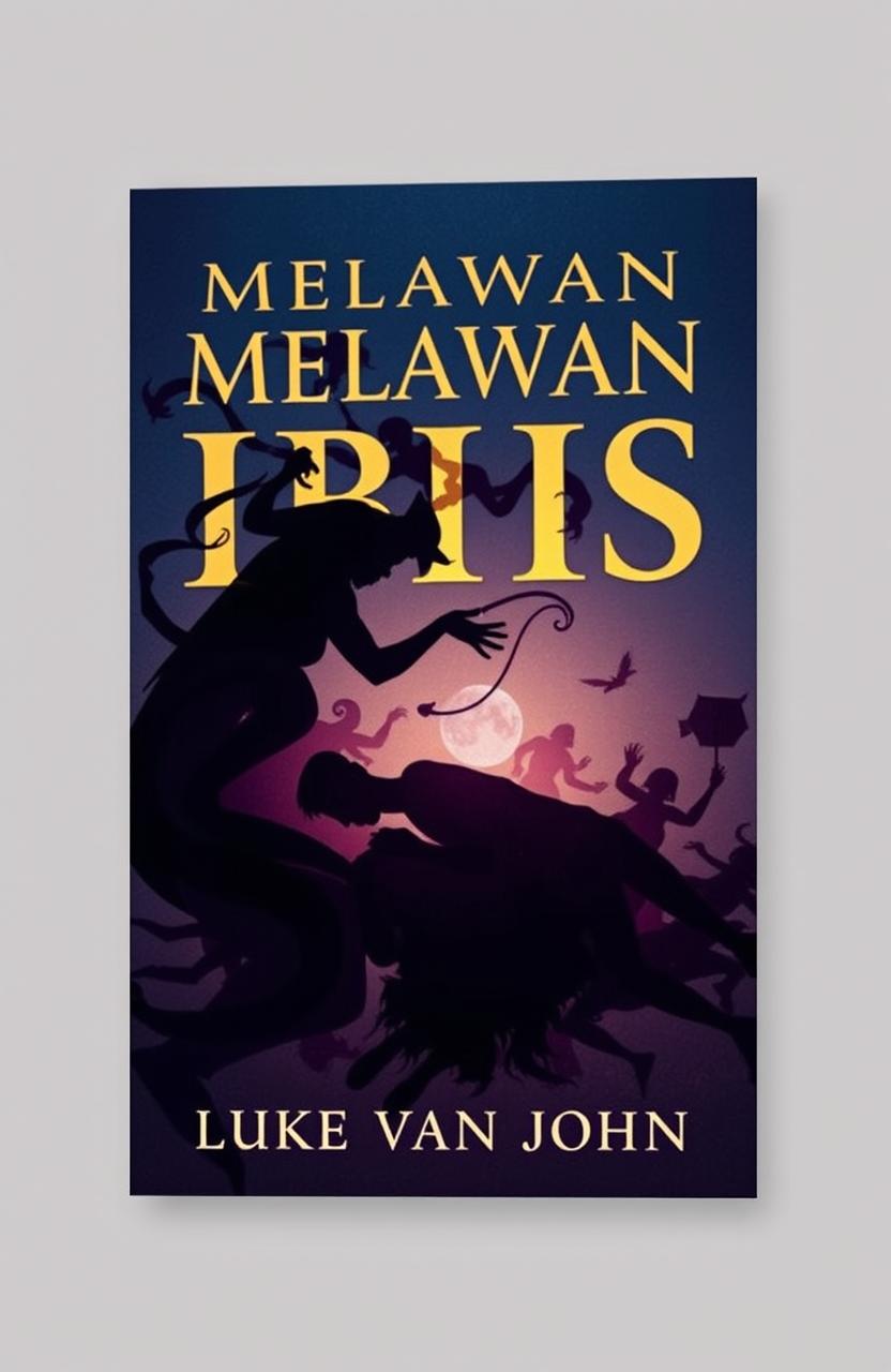 An A5 book cover design for 'Melawan Iblis' by Luke van John