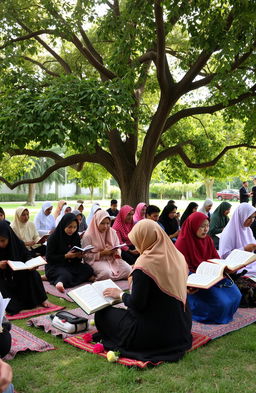 A serene and respectful scene of a gathering where people are reading Yasin, the Quranic chapter, in remembrance of those who have passed away