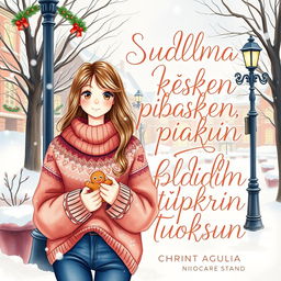 An enchanting watercolor-style book cover for 'Suudelma kesken piparin tuoksun', perfectly suited for a young adult audience