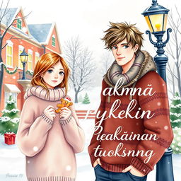 An enchanting watercolor-style book cover for 'Suudelma kesken piparin tuoksun', perfectly suited for a young adult audience