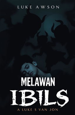 A5 size book cover for a novel titled 'Melawan Iblis' written by Luke van John