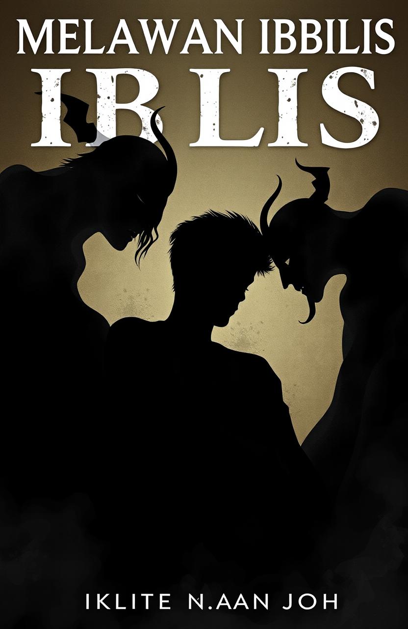 A5 size book cover for a novel titled 'Melawan Iblis' written by Luke van John