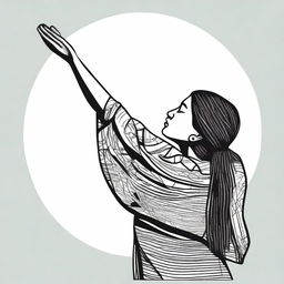 A full drawing of a Guatemalan indigenous woman standing in profile, lifting her arms upwards, isolated with nothing around her