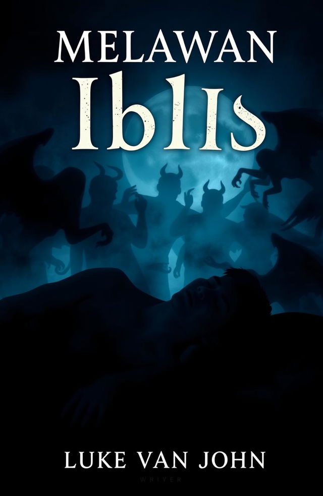 A5 size book cover design for a writer named Luke van John, featuring the title 'Melawan Iblis'