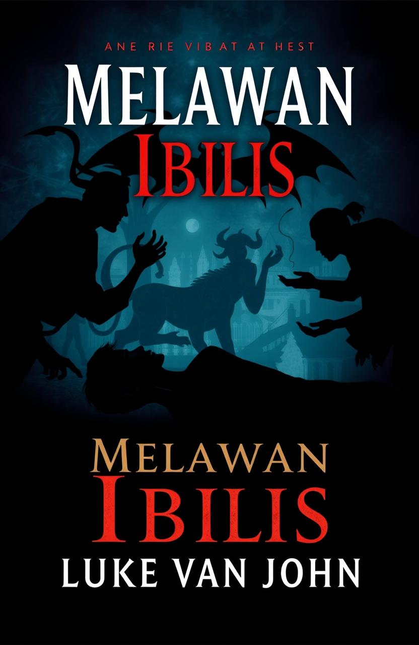 A5 size book cover design for a writer named Luke van John, featuring the title 'Melawan Iblis'