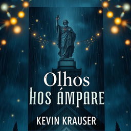 A book cover featuring a dramatic perspective of a blood-stained statue atop a cathedral during a rainy night