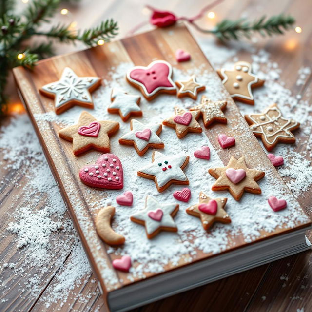 A delightful young adult-themed book cover for 'Suudelma kesken piparin tuoksun', featuring a vibrant and artistic arrangement of gingerbread cookies