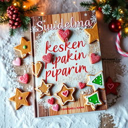 A delightful young adult-themed book cover for 'Suudelma kesken piparin tuoksun', featuring a vibrant and artistic arrangement of gingerbread cookies