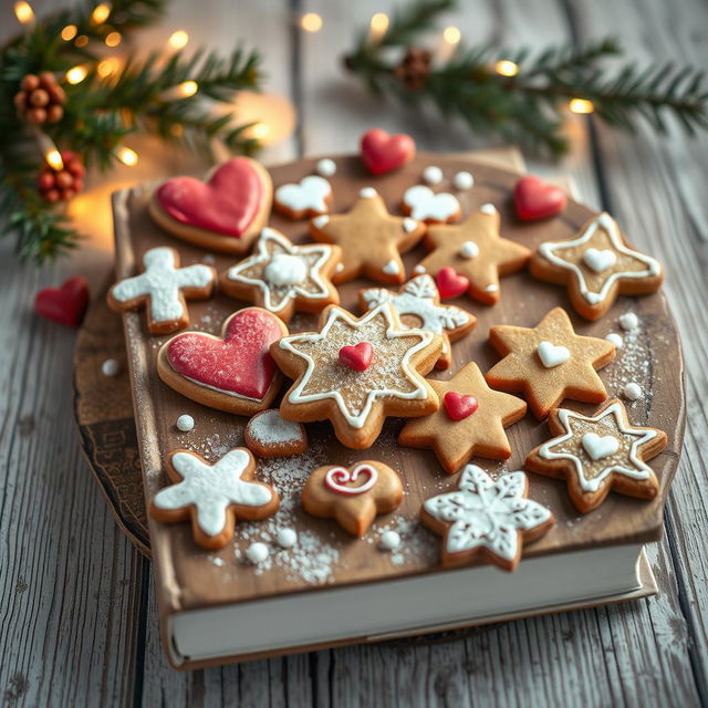 A charming young adult-themed book cover titled 'Suudelma kesken piparin tuoksun', primarily featuring an artistic display of gingerbread cookies