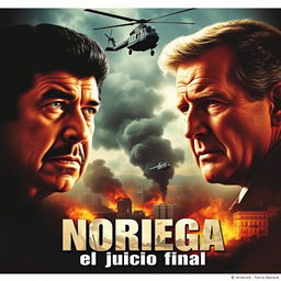 A dramatic movie poster showcasing the faces of Manuel Antonio Noriega, the former dictator of Panama, and George H