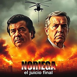 A dramatic movie poster showcasing the faces of Manuel Antonio Noriega, the former dictator of Panama, and George H