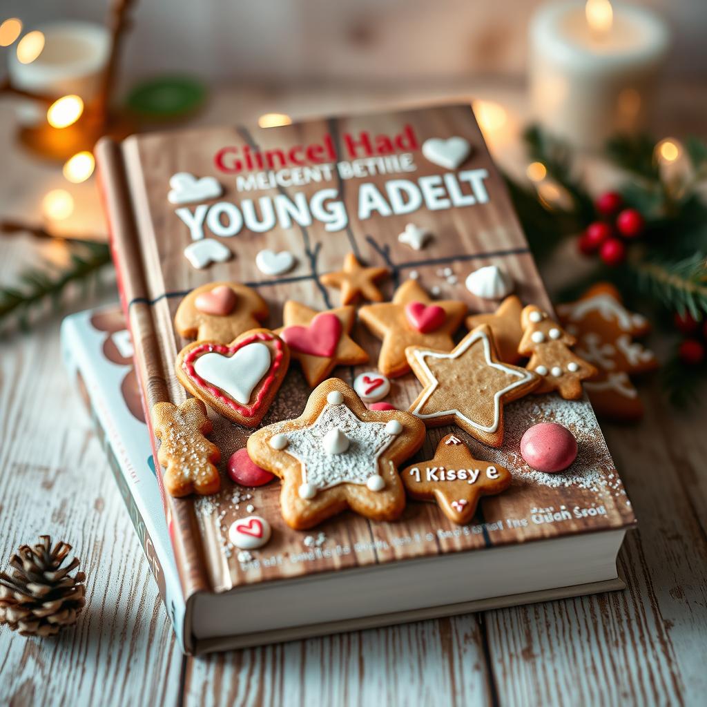 A charming young adult-themed book cover featuring an artistic display of gingerbread cookies