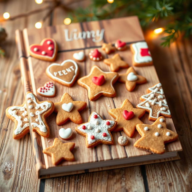 A charming young adult-themed book cover featuring an artistic display of gingerbread cookies