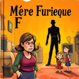 A book cover illustration depicting a furious mother standing in the foreground, her expression a mix of anger and frustration