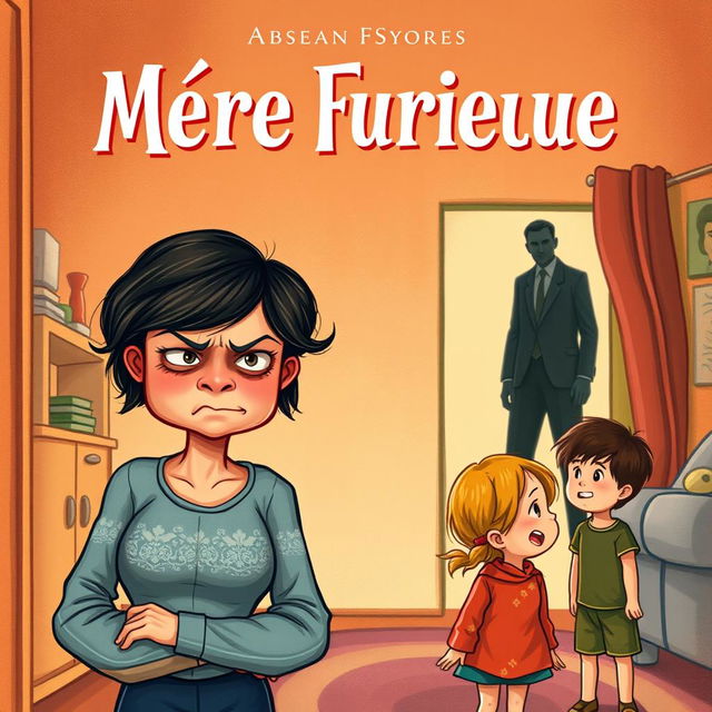 A book cover illustration depicting a furious mother standing in the foreground, her expression a mix of anger and frustration