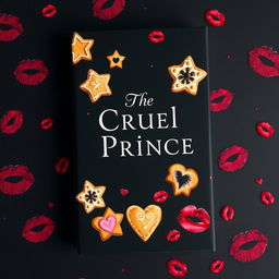 A striking young adult-themed book cover inspired by the aesthetic of 'The Cruel Prince', featuring a deep black background that exudes sophistication